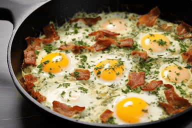 Keto Creamy Herbed Bacon and Egg Skillet
