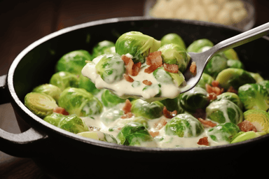 Keto Roasted Bacon Brussels Sprouts with Garlic Parmesan Sauce