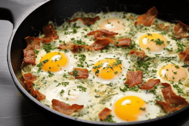 Keto Creamy Herbed Bacon and Egg Skillet