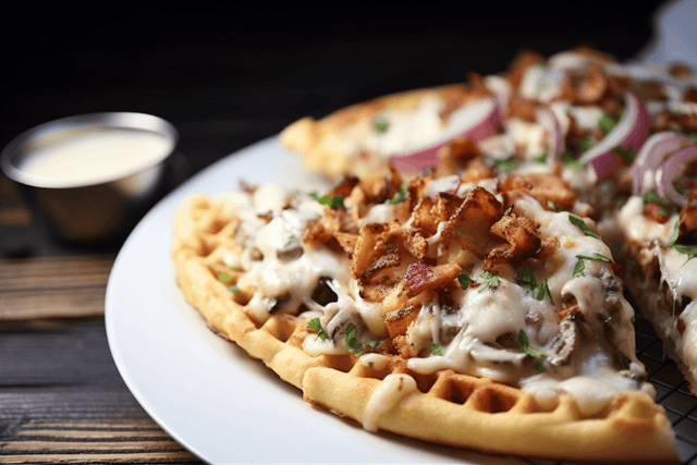 Keto Garlic Chicken Alfredo Waffle Pizza